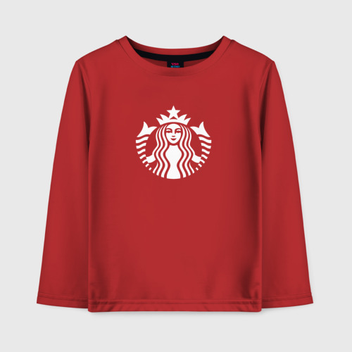 Детский лонгслив хлопок с принтом Starbucks Coffee лого, вид спереди #2