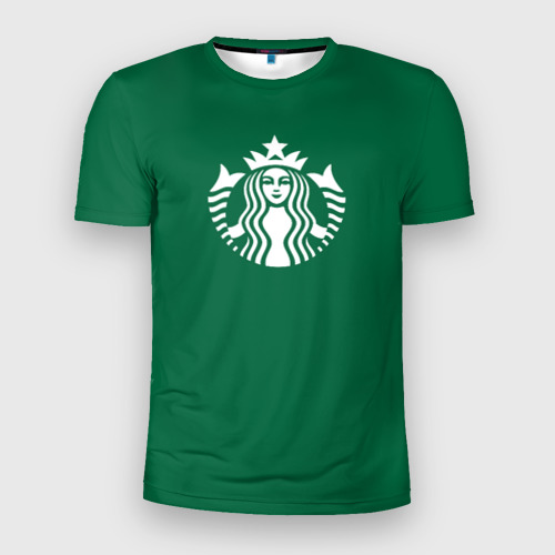 Мужская футболка 3D Slim с принтом Старбакс кофе, вид спереди #2