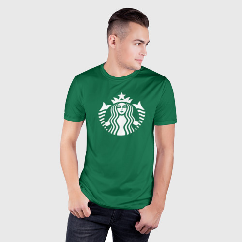 Мужская футболка 3D Slim с принтом Старбакс кофе, фото на моделе #1