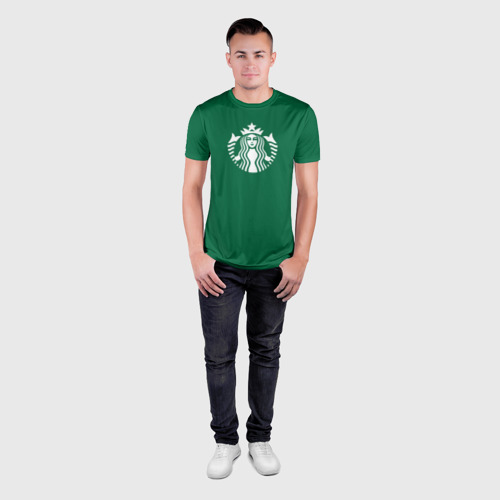 Мужская футболка 3D Slim с принтом Старбакс кофе, вид сбоку #3