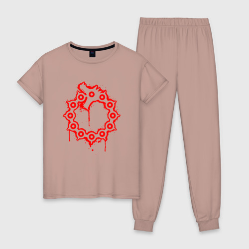 Женская пижама хлопок Мелиодас символ красный, цвет пыльно-розовый