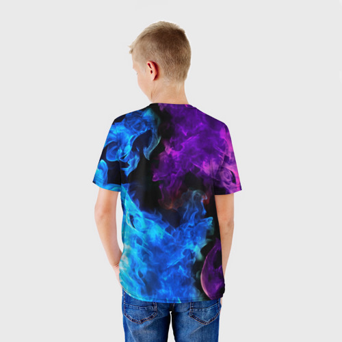 Детская футболка 3D Неоновый герб России огонь neon fire, цвет 3D печать - фото 4