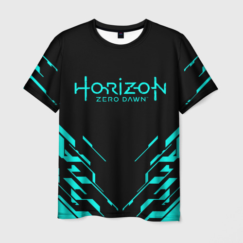 Мужская футболка с принтом Horizon Zero Dawn neon, вид спереди №1