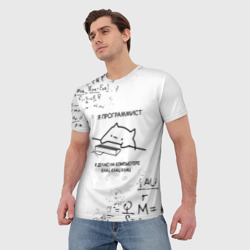 Мужская футболка 3D Кот программист формулы - фото 2