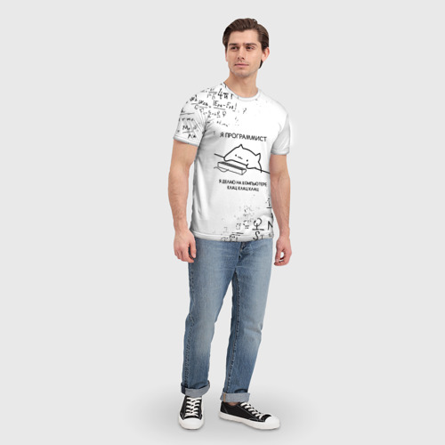 Мужская футболка 3D КОТ ПРОГРАММИСТ /  ФОРМУЛЫ , цвет 3D печать - фото 5