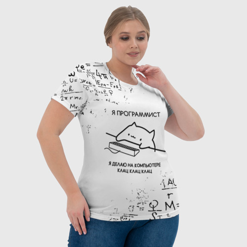 Женская футболка 3D Кот программист формулы, цвет 3D печать - фото 6