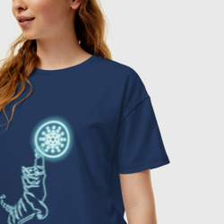 Женская футболка хлопок Oversize Ада Кардано с тигром в неоновом свечении - фото 2