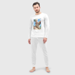 Пижама с принтом Радостный Сэнку для мужчины, вид на модели спереди №2. Цвет основы: белый