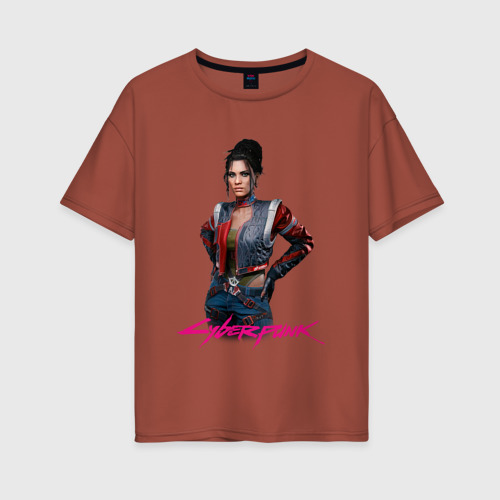 Женская футболка хлопок Oversize с принтом Panam cyberpunk      2077, вид спереди #2