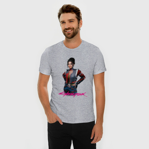 Мужская футболка хлопок Slim с принтом Panam cyberpunk      2077, фото на моделе #1