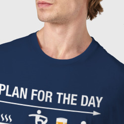 Футболка с принтом Планы на день: кофе, сноуборд, пиво, секс для мужчины, вид на модели спереди №4. Цвет основы: темно-синий