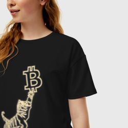 Женская футболка хлопок Oversize Биткоин с тигром в неоновом свечении - фото 2