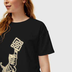 Женская футболка хлопок Oversize Бинанс с тигром в неоновом свечении - фото 2