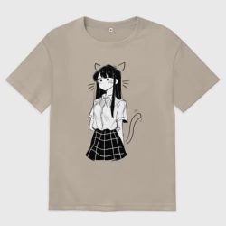Женская футболка хлопок Oversize Коми неко
