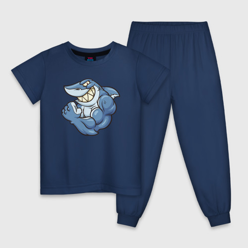 Детская пижама хлопок Акула с бицухой shark, цвет темно-синий
