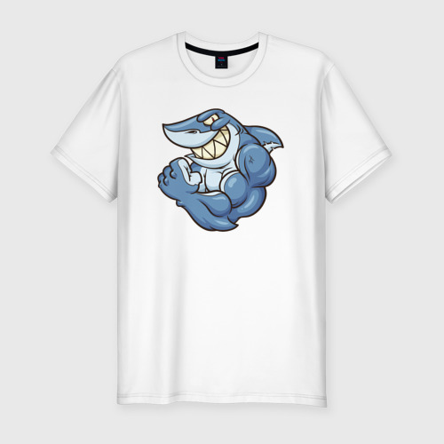 Мужская футболка хлопок Slim с принтом Акула с бицухой (shark), вид спереди #2