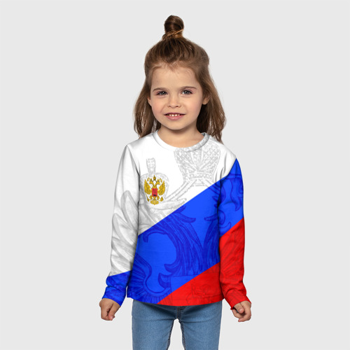 Детский лонгслив 3D Российский герб триколор, цвет 3D печать - фото 5