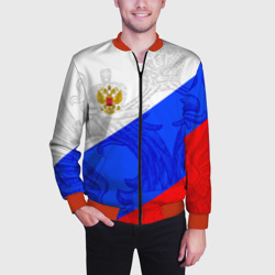 Мужской бомбер 3D Российский герб триколор - фото 2