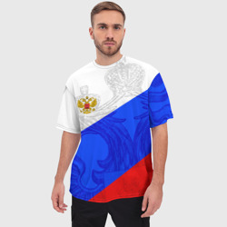 Мужская футболка oversize 3D Российский герб триколор - фото 2