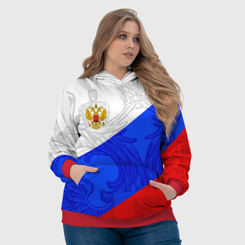 Женская толстовка 3D с принтом Российский герб триколор, фото #4