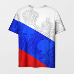 Футболка с принтом Российский герб триколор для мужчины, вид сзади №1. Цвет основы: белый