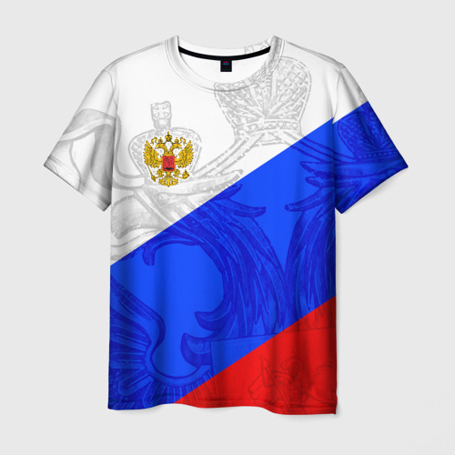 Мужская футболка с принтом Российский герб триколор, вид спереди №1