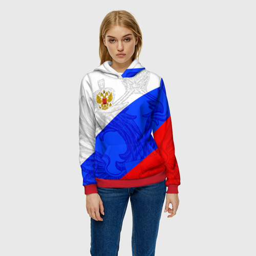 Женская толстовка 3D с принтом Российский герб триколор, фото на моделе #1