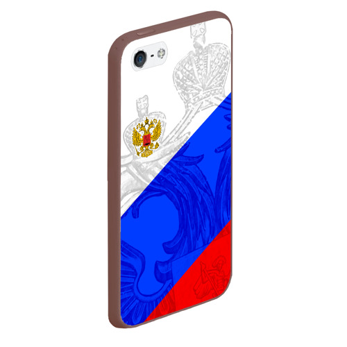 Чехол для iPhone 5/5S матовый Российский герб триколор, цвет коричневый - фото 3
