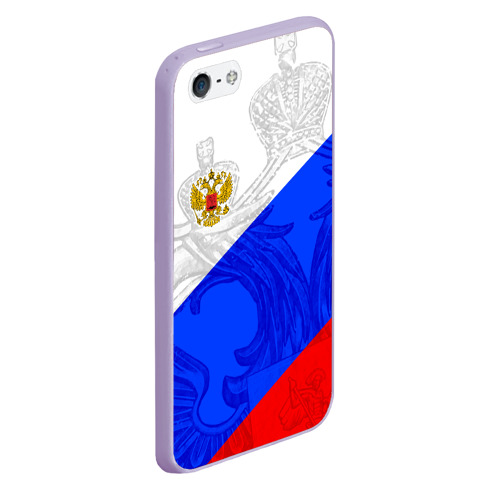 Чехол для iPhone 5/5S матовый Российский герб триколор, цвет светло-сиреневый - фото 3