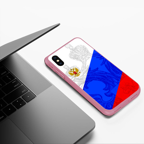 Чехол для iPhone XS Max матовый Российский герб триколор, цвет малиновый - фото 5