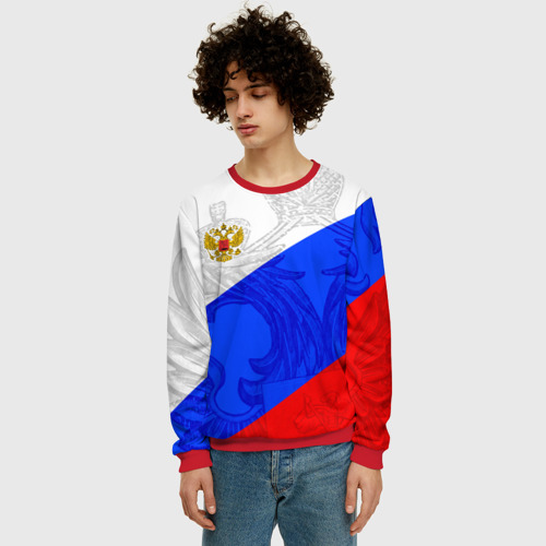 Мужской свитшот 3D Российский герб триколор, цвет красный - фото 3