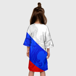 Платье с принтом Российский герб триколор для ребенка, вид на модели сзади №2. Цвет основы: белый