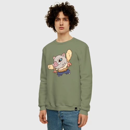 Мужской свитшот хлопок с принтом Иноске и креветки, вид сбоку #3