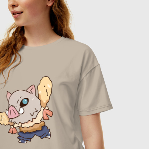 Женская футболка хлопок Oversize Иноске и креветки, цвет миндальный - фото 3