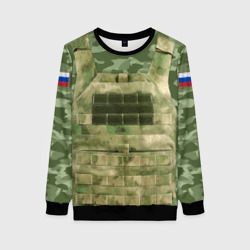 Бронежилет, флаг России и автомат – Женский свитшот 3D+ с принтом купить
