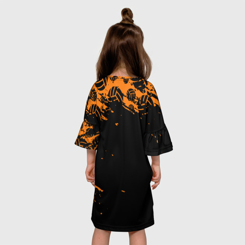 Детское платье 3D с принтом KARASUNO HIGH SCHOOL | ОРАНЖЕВАЯ, вид сзади #2