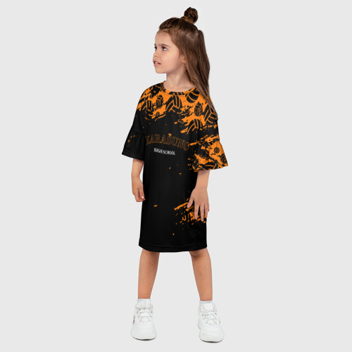 Детское платье 3D с принтом KARASUNO HIGH SCHOOL | ОРАНЖЕВАЯ, фото на моделе #1
