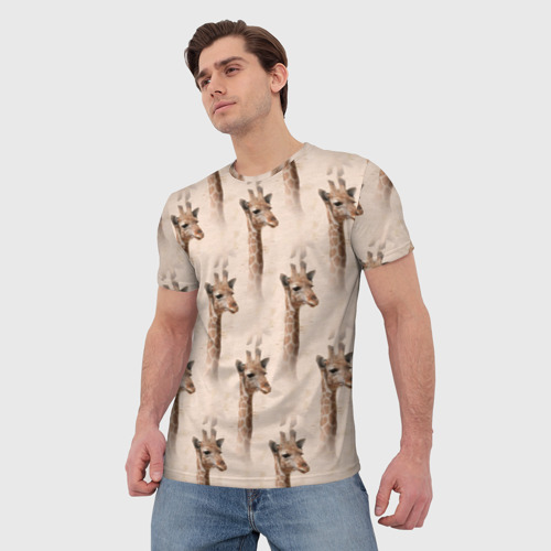 Мужская футболка 3D с принтом Голова жирафа     паттерн, фото на моделе #1
