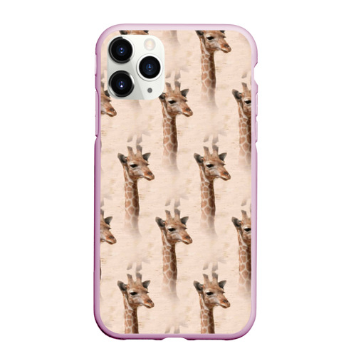 Чехол для iPhone 11 Pro Max матовый Голова жирафа     паттерн, цвет розовый