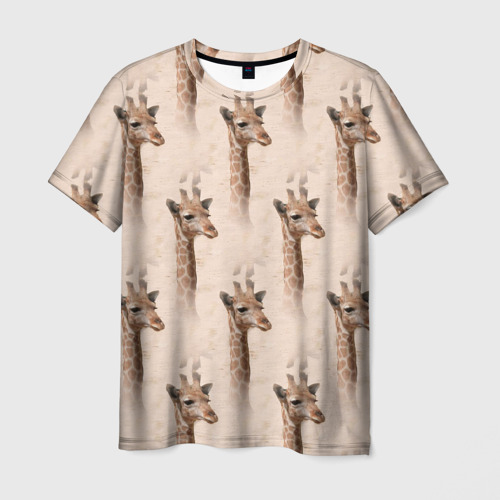Мужская футболка 3D с принтом Голова жирафа     паттерн, вид спереди #2