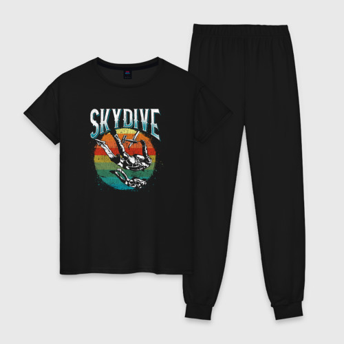 Женская пижама хлопок Парашютный спорт skydive, цвет черный