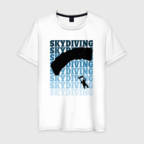 Мужская футболка из хлопка с принтом Skydiving парашютист, вид спереди №1