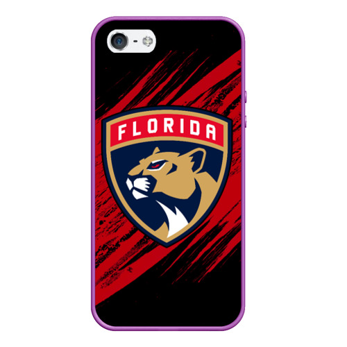 Чехол для iPhone 5/5S матовый Florida Panthers, Флорида Пантерз, NHL, цвет фиолетовый