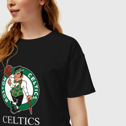 Женская футболка хлопок Oversize Boston Celtics are coming Бостон Селтикс, цвет черный - фото 3