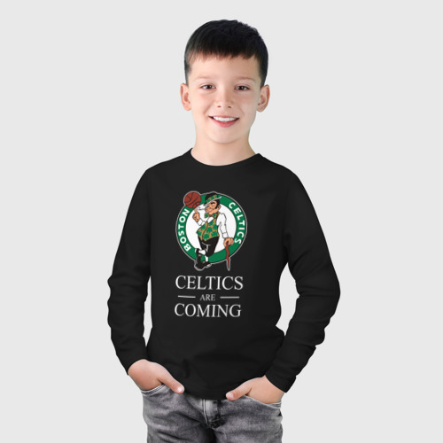 Детский лонгслив хлопок Boston Celtics are coming Бостон Селтикс, цвет черный - фото 3