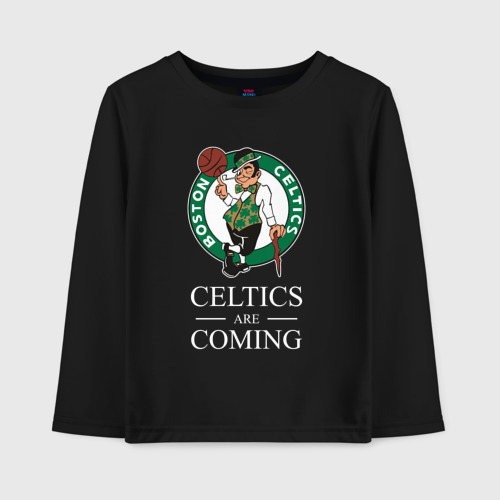 Детский лонгслив хлопок Boston Celtics are coming Бостон Селтикс, цвет черный