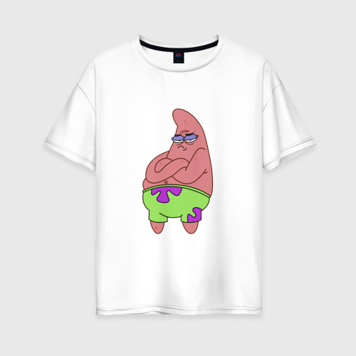 Женская футболка хлопок Oversize Патрик Patrick star недовольный, цвет белый