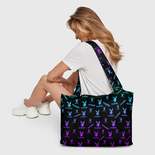 Пляжная сумка 3D Неоновый паттерн лого Плейбой - фото 6