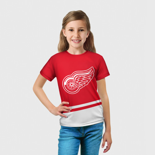 Детская футболка 3D Detroit Red Wings, Детройт Ред Уингз Диагональные полосы, цвет 3D печать - фото 5