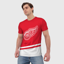 Мужская футболка 3D Detroit Red Wings, Детройт Ред Уингз Диагональные полосы - фото 2